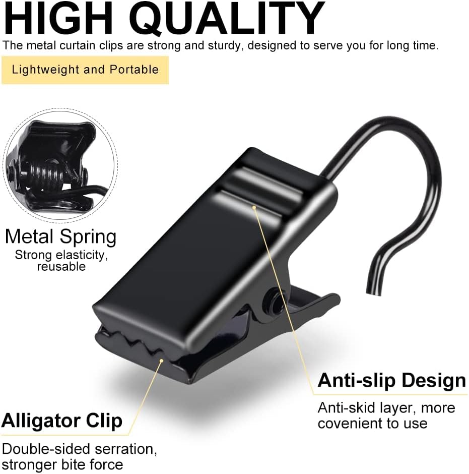 Metal Curtain Clips by [Brand Name] - 100 Pack for Party Decor, Photo Display & Crafts | Black