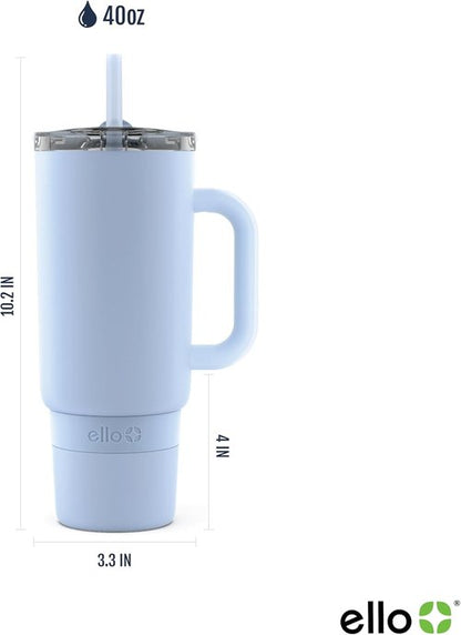 Ello Port 40oz Tumbler - Vacuum Insulated Stainless Steel Water Bottle with Carry Loop & Straw | Halogen Blue