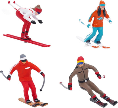 DYNWAVE Nordic Skiing Figures - 4Pcs 1/64 Scale Resin Models for DIY Fairy Garden & Railway Decor