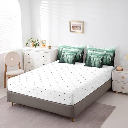 Olive Green 7-Piece Full Comforter Set with Sheets - Mountain Pattern (Variation: Dark Green+Full)