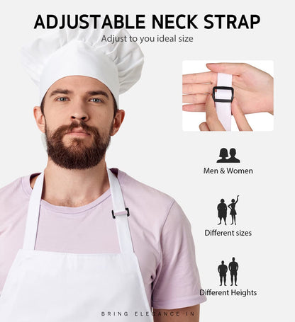 Syntus 2 Pack 100% Cotton Adjustable Bib Apron 2 Pockets Cooking Kitchen Aprons for Women Men Chef, White