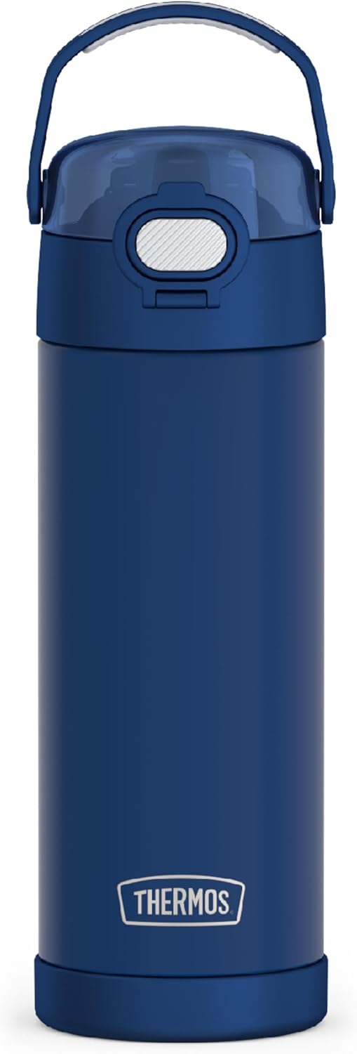 THERMOS FUNTAINER 16 Ounce Stainless Steel Insulated Bottle - Wide Spout Lid, Navy Color