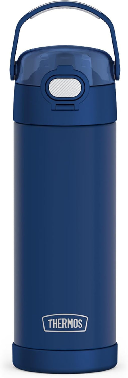THERMOS FUNTAINER 16 Ounce Stainless Steel Insulated Bottle - Wide Spout Lid, Navy Color