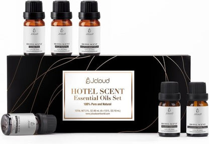 JCLOUD Essential Oils Set - Top 6 Luxury Hotel-Inspired Diffuser Oils for Home | Pure Aromatherapy - 6x10mL