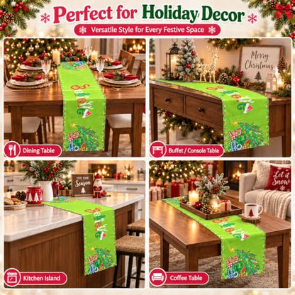 Christmas Green Linen Table Runner 13x72 Inch Holiday Decor