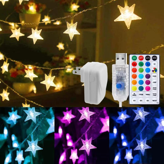 Minetom Star String Lights - 33 ft Color Changing Lights with Remote & Timer for Bedroom, Patio, Party