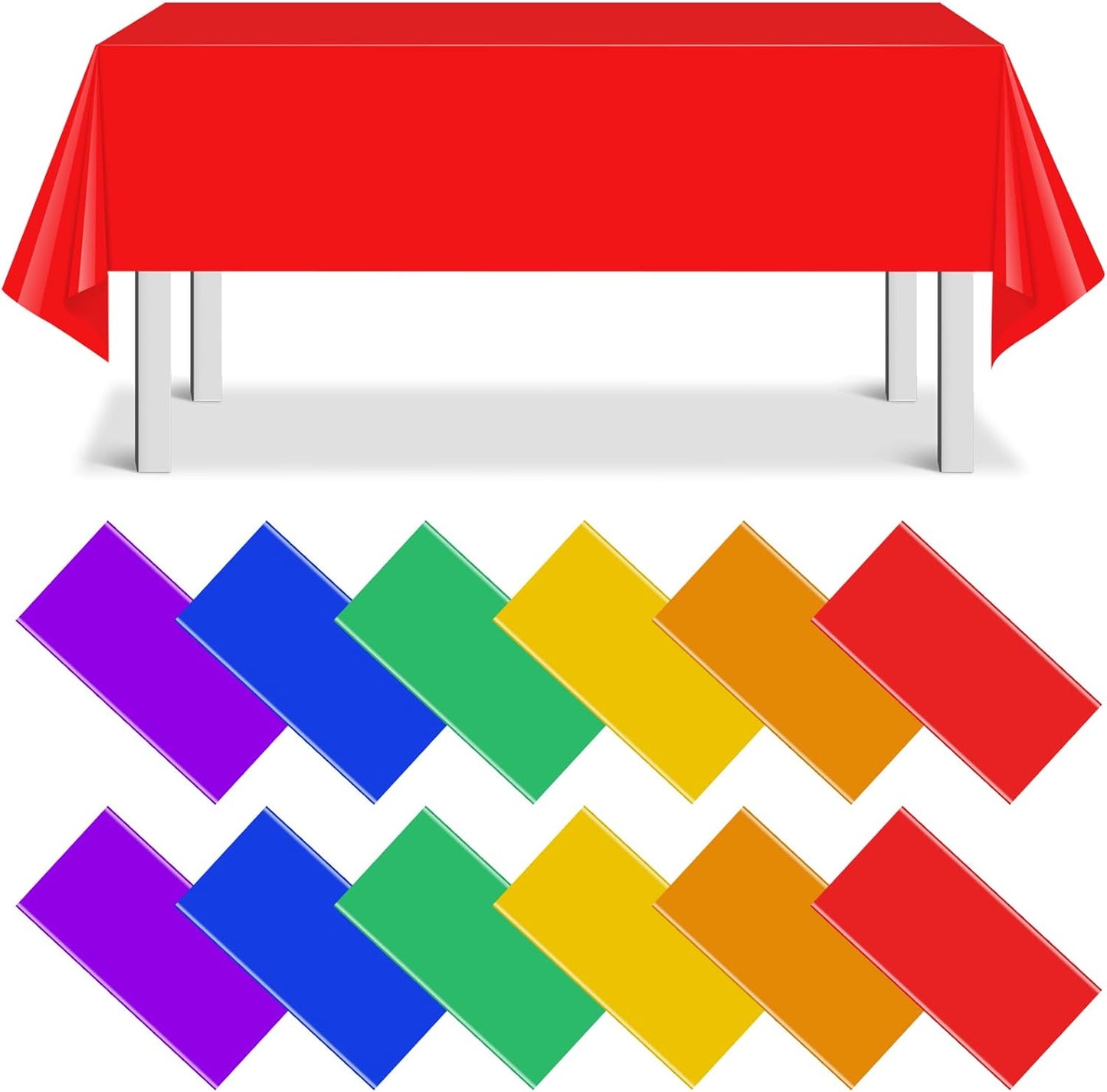 Regine Switzerland 12-Pack Disposable Rainbow Tablecloths - Colorful Rectangle Covers for Parties | 54 x 108 Inch