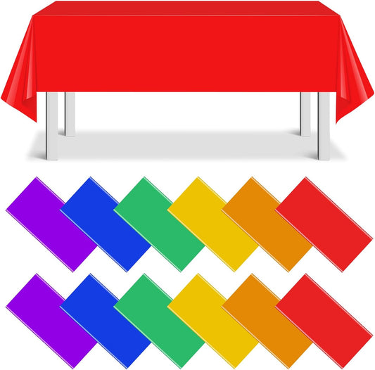 Regine Switzerland 12-Pack Disposable Rainbow Tablecloths - Colorful Rectangle Covers for Parties | 54 x 108 Inch