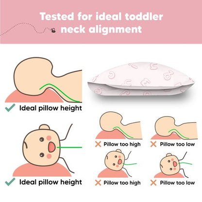 Toddler Pillow with Pillowcase - 13x18 My Little Dreamy Kids Travel Bed Pillows for Sleeping, Organic Cotton Small Pillowcase, Soft & Breathable, Machine Washable, Toddlers 2-5 (ABC Land Rose)