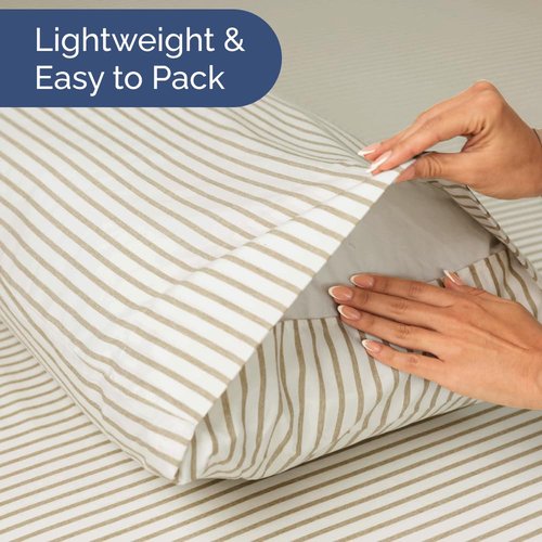 RV Short Queen Sheet Set 60 X 75 - 4 Piece RV Short Queen Bed Sheets - Soft, Breathable & Cooling - Designed for Bunks, Trailers & Campers - Fits 8” to 12" Mattress - Luxury Bedding - Beige Stripes 2