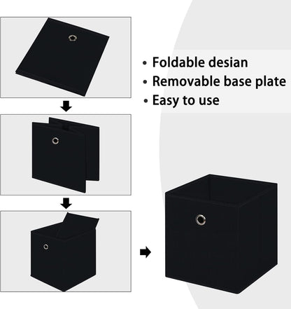 Skiennix Foldable Storage Cubes - 11-Inch Cloth Organizer Bins with Handles | Set of 6 Black