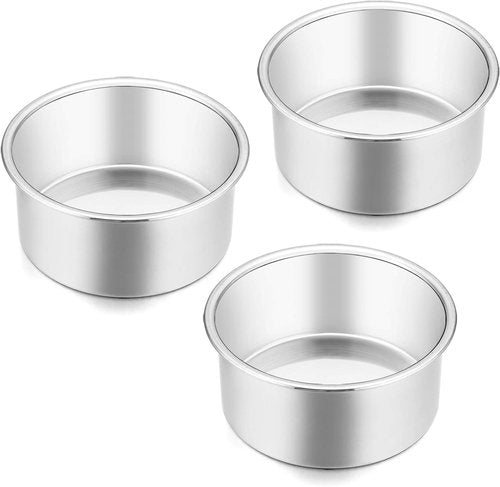 E-far Mini Round Cake Pan Set - 4 Inch Stainless Steel Baking Pans | Non-Toxic, Dishwasher Safe