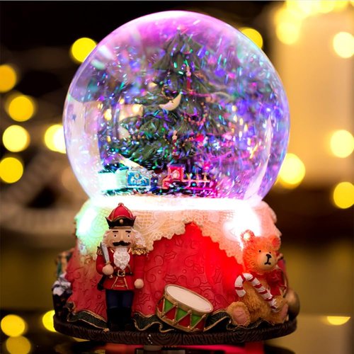 LOVE FOR YOU Nutcracker Christmas Tree Music Box - Colorful Light Xmas Train Snow Globe for Kids & Women