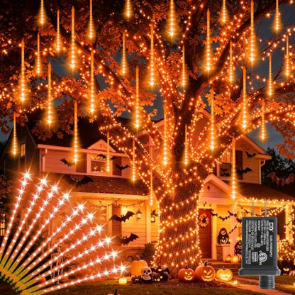 Outdoor LED Meteor Shower Icicle Lights - 12-Inch, Waterproof, Orange Variation