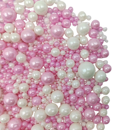 Skiennix Edible White & Pink Sugar Pearls | 120g Baking Sprinkles for Cakes & Cupcakes