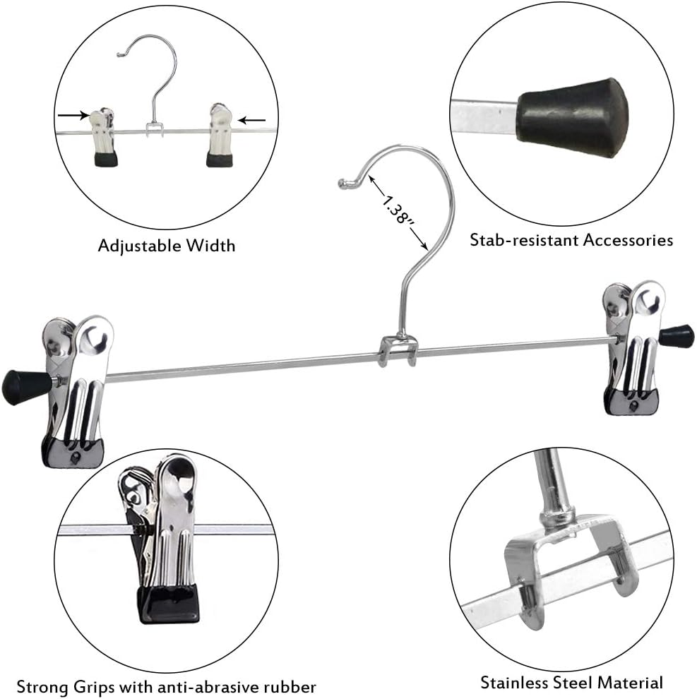 Northern Brothers Heavy-Duty Pants Hangers with Clips - 20 Pack Adjustable Metal Skirt Hangers for Women