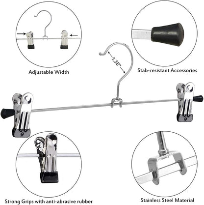 Northern Brothers Heavy-Duty Pants Hangers with Clips - 20 Pack Adjustable Metal Skirt Hangers for Women