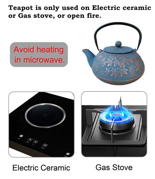 40 oz Japanese Style Cast Iron Teapot Set with Infuser and Trivet for Loose Tea, Adult Asain Tea Pot Kettle Maker with 2 Tea Cups, Blue