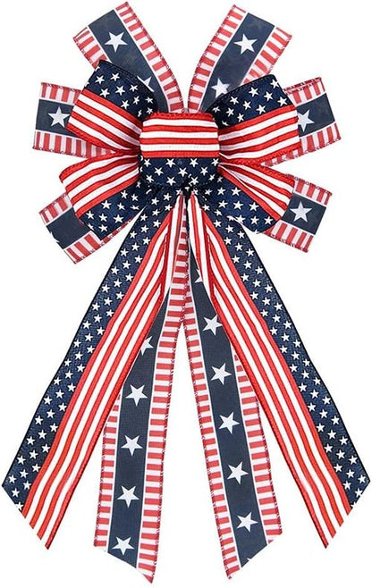 ABTOLS Patriotic Wreath Bows - Large Red, White & Blue Stars and Stripes for Indoor/Outdoor Decor