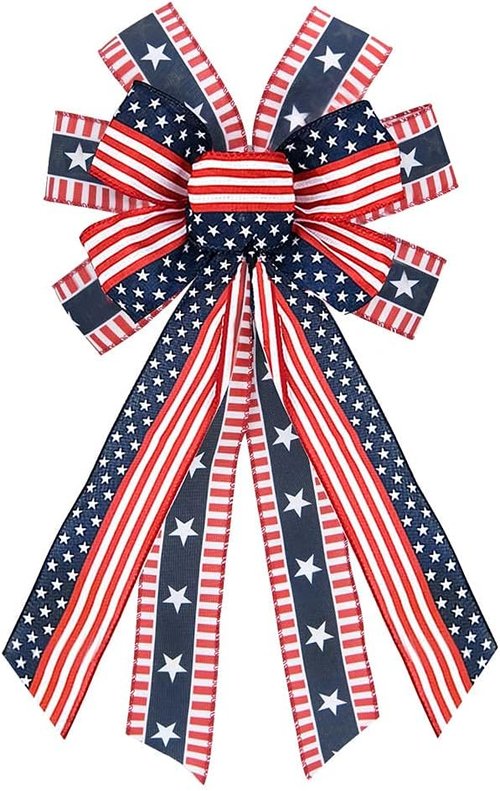 ABTOLS Patriotic Wreath Bows - Large Red, White & Blue Stars and Stripes for Indoor/Outdoor Decor