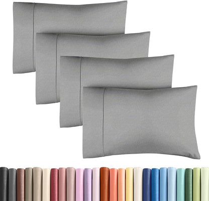 Skiennix Standard Pillow Cases Set of 4 - Soft Hotel Quality Covers - Machine Washable Heathered Grey