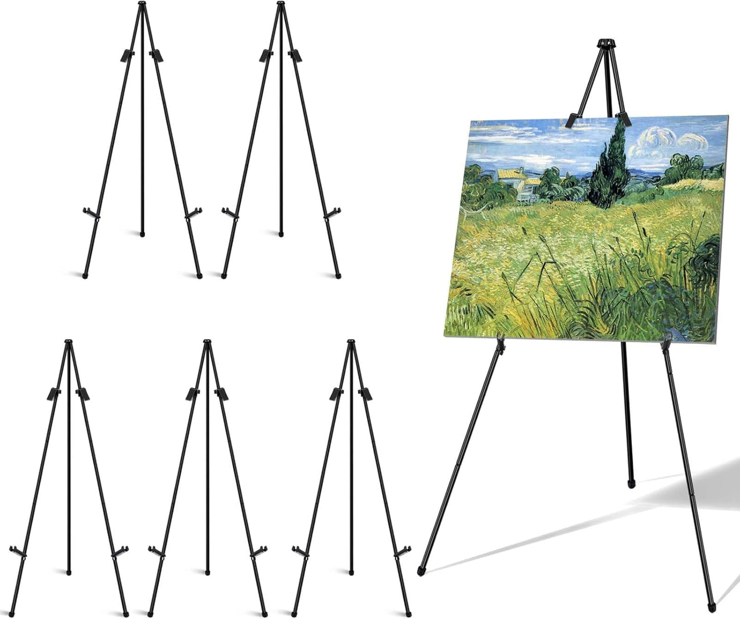 Skiennix 63" Folding Easel Stand - Portable Black Tripod for Weddings, Paintings & Crafts | 6 Pack