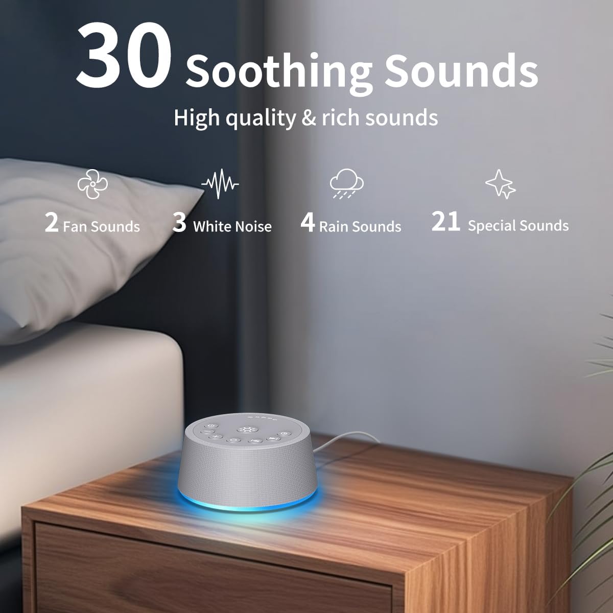 SoundLegend White Noise Machine - 32-Level Volume, 30 Soothing Sounds, 12 Color Lights | Compact Travel Gift