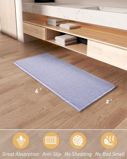 Upgraded Waffle Runner Rug Super Absorbent Non Slip Bath Mats for Bathroom Machine Washable Bathroom Runner Rug with Tassels, Ideal for Hallway Bedroom Laundry Room, 2' x 4' (24" x 48"), Purple