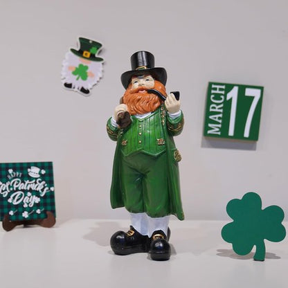 Cynkeyee St. Patrick's Day Figurine - Green Resin Leprechaun Statue for Festive Home Decor | 4.5x4x11.5 Inch