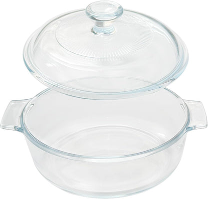 Skiennix Small Tempered Glass Casserole Dish - Round Baking Dish with Lid | 0.8L, Clear