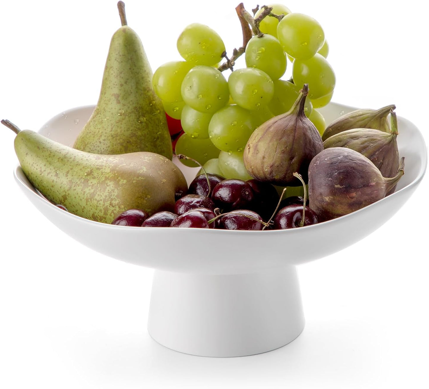 Nucookery Ceramic Fruit Bowl - Modern 10-Inch Decorative Kitchen Counter Stand | Matte White Design