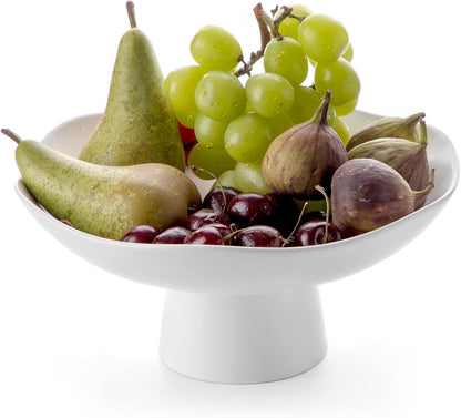 Nucookery Ceramic Fruit Bowl - Modern 10-Inch Decorative Kitchen Counter Stand | Matte White Design