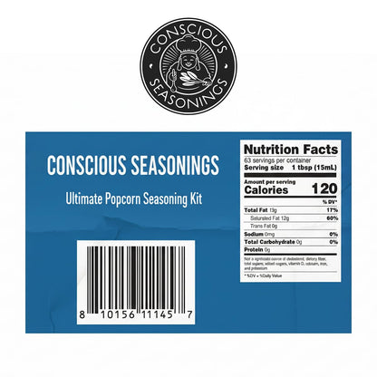 Ultimate Popcorn Seasoning Kit | Buttery Coconut Oil 32oz, Seasoning Salt 35oz & Steel Shaker 10oz
