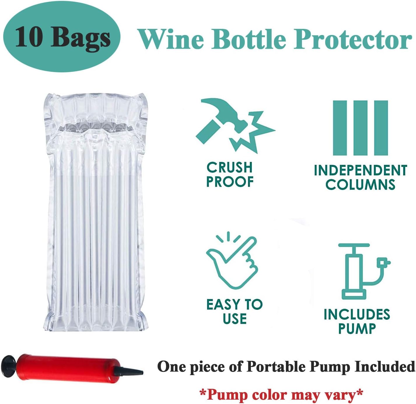 Wine Bottle Protector Bags, 10 Pack Bubble Cushion Wrap Airplane Travel, Safety Shipping Packaging Bags for Glass Bottles in Transport with Luggage with Reusable Pump