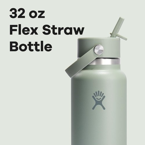 Hydro Flask Water Bottle - Insulated Stainless Steel with Wide Mouth Flex Straw Lid | 32 Oz Tonal Agave