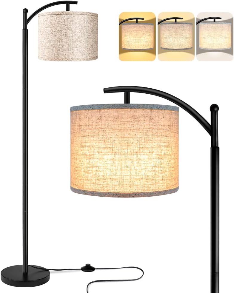 ROTTOGOON Floor Lamp - Tall Industrial Design with 3 Color Temperatures LED Bulb | Beige Shade Included