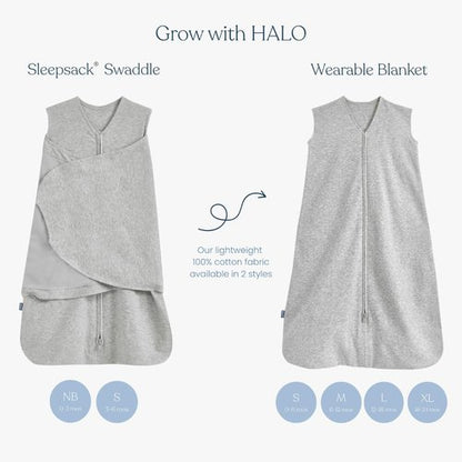 HALO Sleepsack Swaddle - 100% Cotton 3-Way Adjustable Wearable Blanket, TOG 1.5, Stems, Small (3-6 Months)