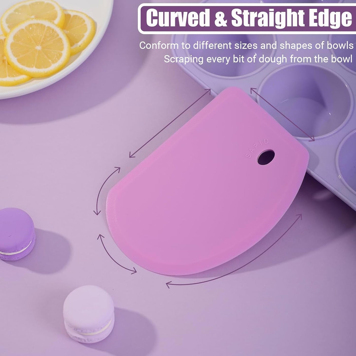 Sapid Silicone Bowl Scraper - Flexible Curved Edge for Baking | Food Grade Dough Scraper (5.98"×4.3", Purple)