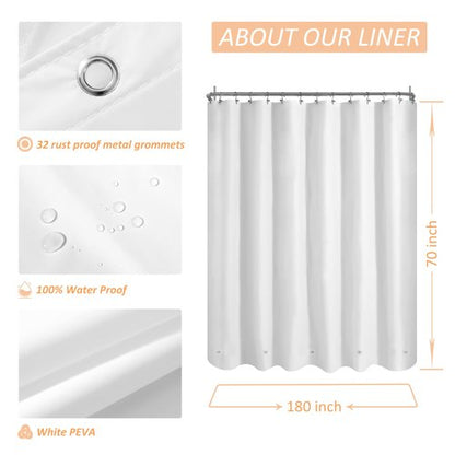 Mrs Awesome White Clawfoot Tub Shower Curtain or Liner with 12 Magnets - Free 36 Hooks Included, Waterproof PEVA, 180" x 70", White