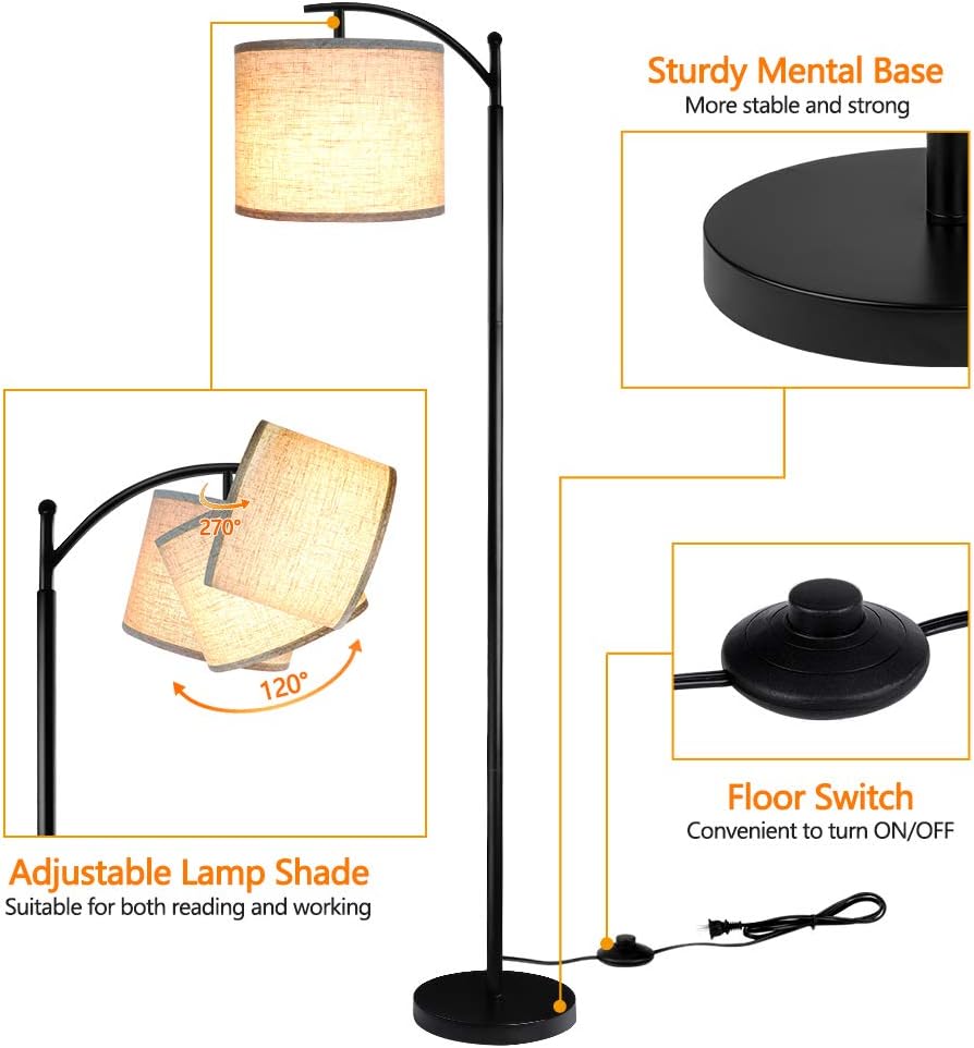 ROTTOGOON Floor Lamp - Tall Industrial Design with 3 Color Temperatures LED Bulb | Beige Shade Included