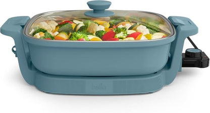 Bella Make & Take Electric Skillet - Adjustable Temperature | Dishwasher-Safe Glass Lid, 1200W, Surf Color