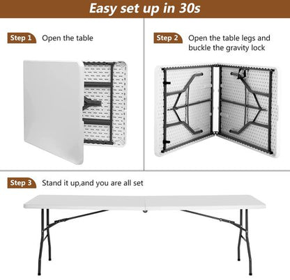 FDW Folding Half Portable Foldable Table for Parties Backyard Events (White, 6 FT 70 * 29) (White, 8 FT)