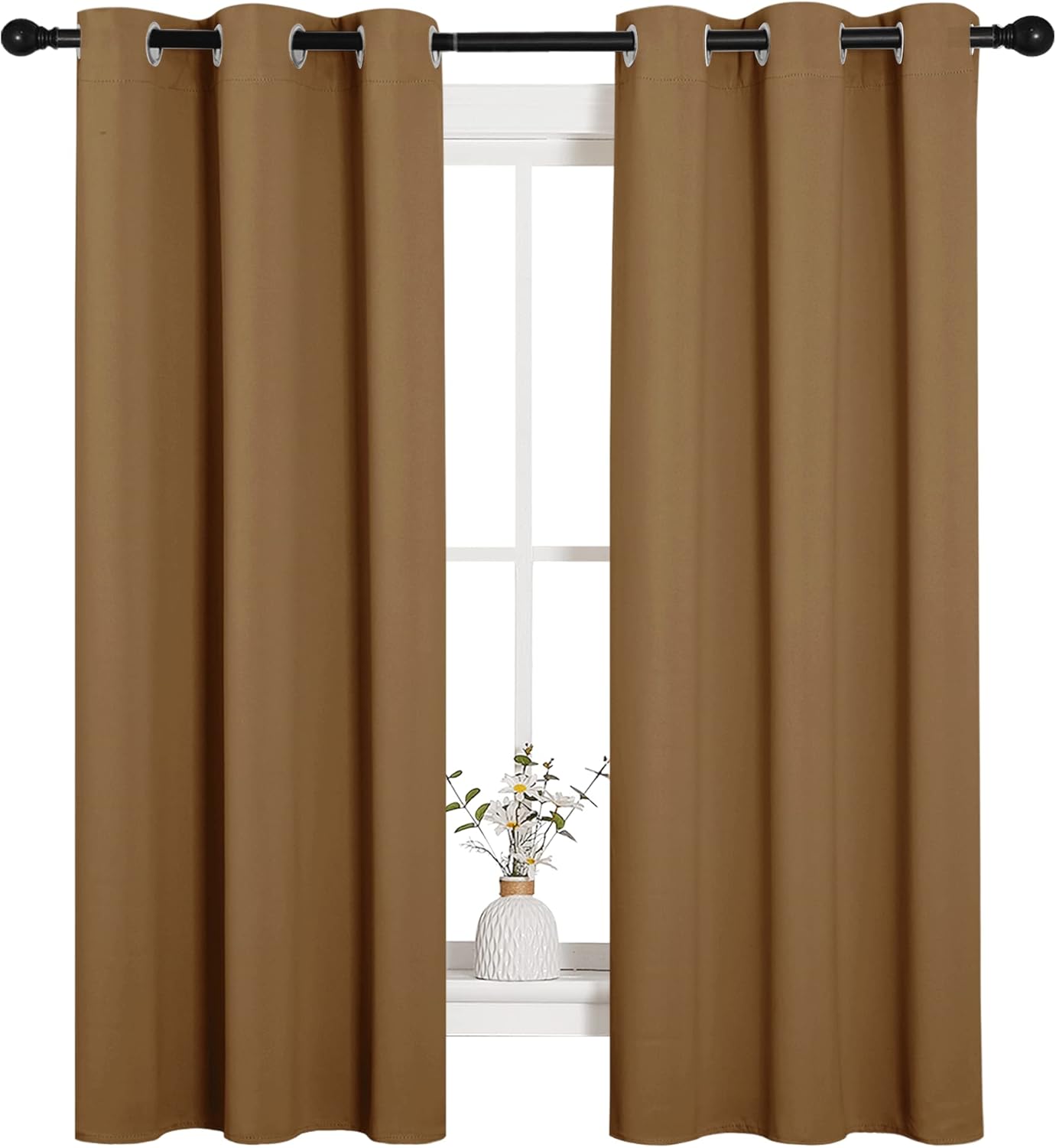 NICETOWN Blackout Curtains - Noise Reducing & Draft Blocking | 63-Inch Length, Gold Brown (2 Panels)