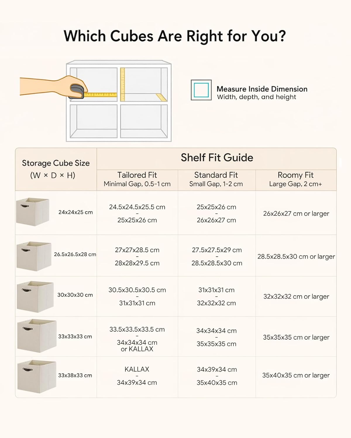 Storage Cube Bins - 6 Pack Fabric Organizer Baskets for Shelves & Closets | 11x11 Inch, Beige