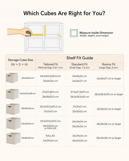 Storage Cube Bins - 6 Pack Fabric Organizer Baskets for Shelves & Closets | 11x11 Inch, Beige