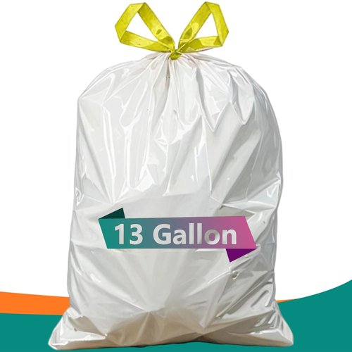 Strong Tall Kitchen Drawstring Trash Bags,big tall garbage can liners, 13 Gallon, Unscented, 50 Count