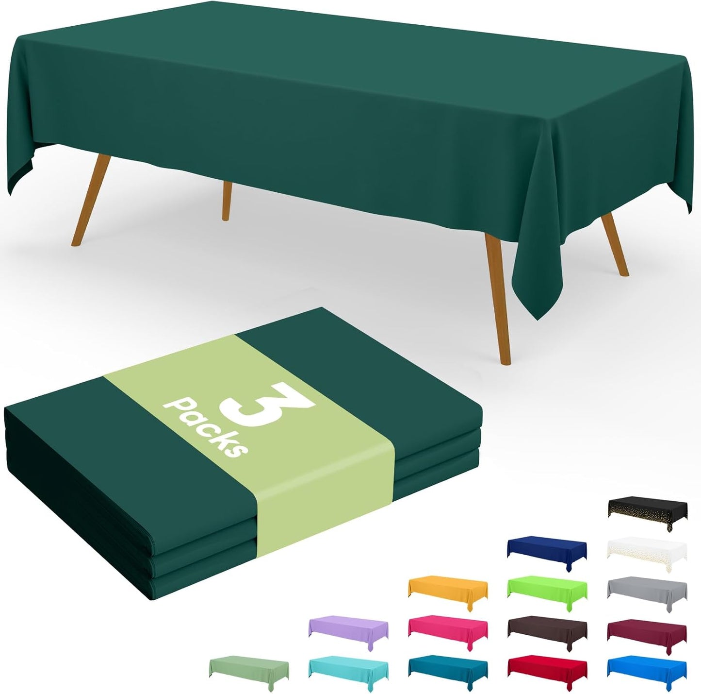 Smiry Disposable Tablecloth - Waterproof Plastic Rectangle Covers | 54 x 108 Inch - 3 Pack in Green for Parties & Events