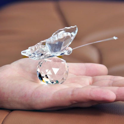 H&D Crystal Butterfly Figurine - Stunning Cut Glass Ornament with Crystal Ball Base | Clear Collectible