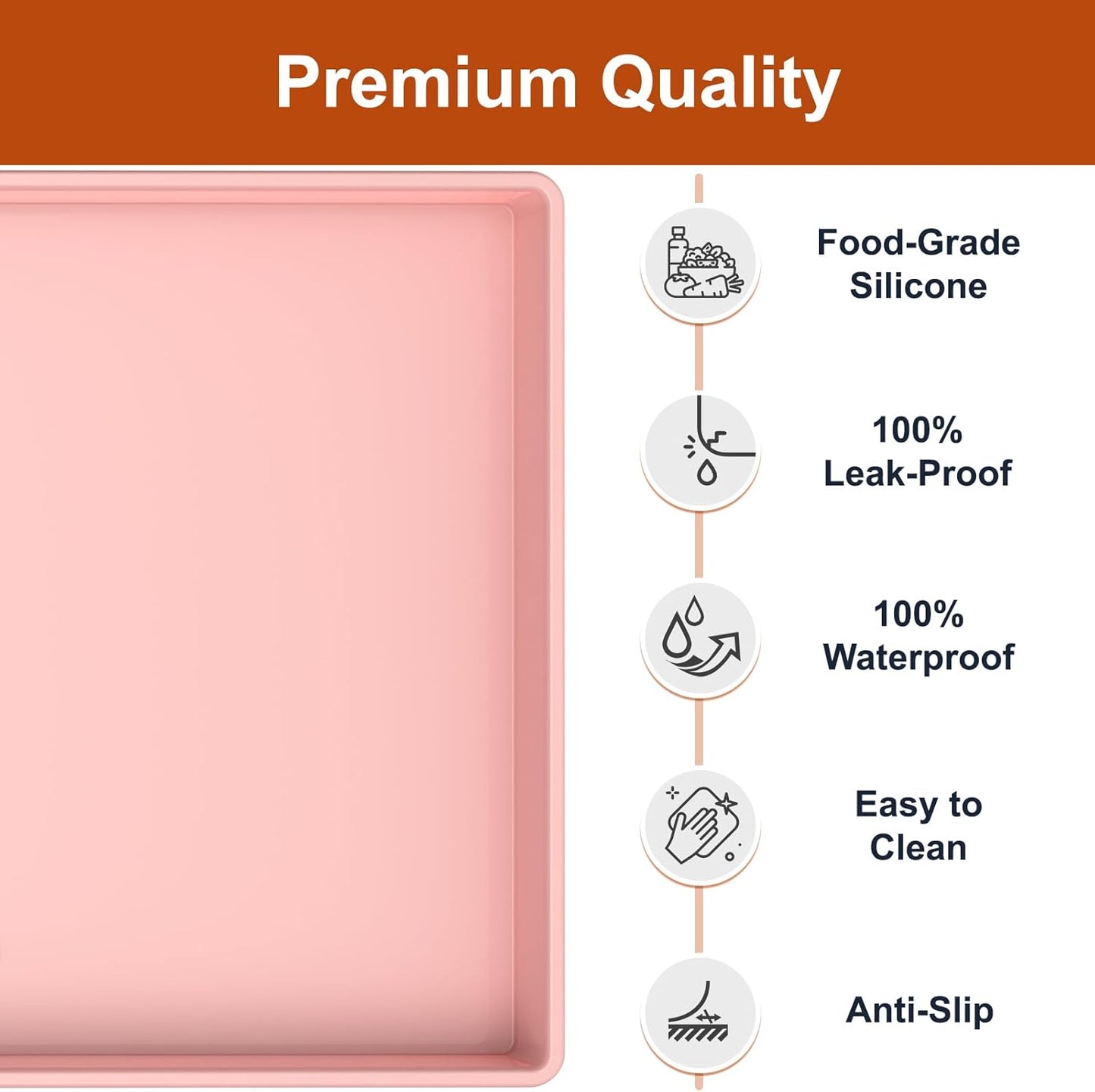 Skiennix Extra Thick Silicone Dog & Cat Feeding Mat - Waterproof, Non-Slip, 19” x 12”, Pink