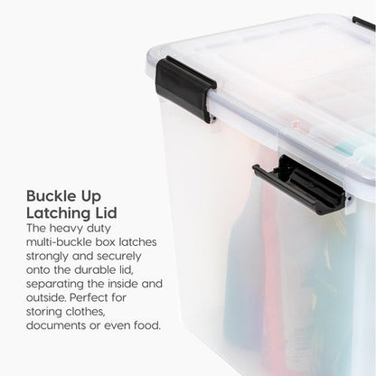 IRIS USA WeatherPro 19 Qt Storage Bins - BPA-Free Plastic with Tight Latch & Seal | 6 Pack - Clear/Black
